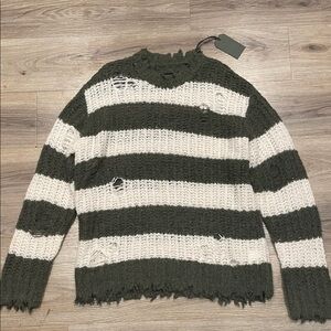 Men’s NWT All Saints Distressed Olive/Cream Sweater